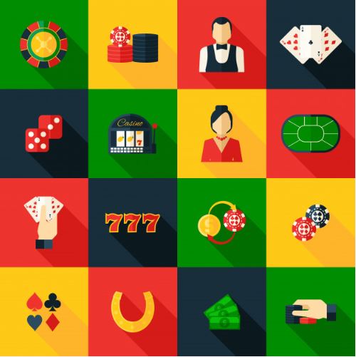 färgrikt kollage med 16 casinorelaterade bilder